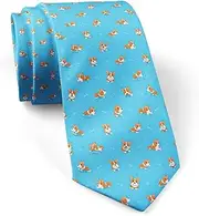 [IKIKI-TECH] Skinny Slim Fashion Necktie for men, Novelty Conversational Neckwear Ties (Cartoon Character Corgi Dog Pattern), Multicolor Pattern
