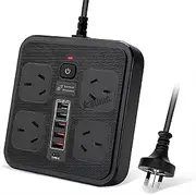Power Board Australian Standard / 5 USB-A IQ Technology/ 1 USB-C Charging Port/Black/ 2M Long Cord Overload Protection