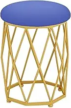 Vanity Footrest Stool Velvet Round Footstool Modern Upholstered Dressing Chair Side Table Seat with Gold Metal Leg,Blue