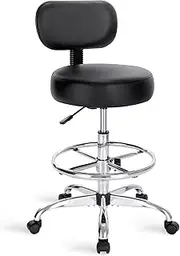 Superjare Drafting Chair with Back, Adjustable Foot Rest Swivel Stool, Multi-Purpose Office Desk Chair, Thick Seat Cushion for Home Bar Kitchen Shop - Black