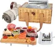 Hap Tim Wicker Picnic Basket for 4 with Mini Folding Wine 4 Person, Beige