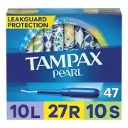 Tampax Pearl Tampons, Unscented, Light/Regular/Sup, Multipack, 47 ct
