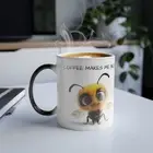 "Coffee Makes Me Nicer" Bee Design Cute Bumblebee Color Morphing Mug, 11oz