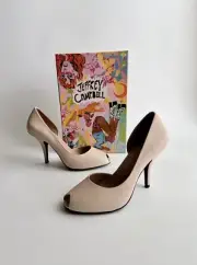 ✨New JEFFREY CAMPBELL Compose Leather Half d’Orsay Peep Toe Pumps Natural 10M