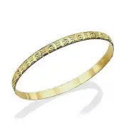 Moroccan Bangle in 14K Solid Yellow Gold Engraved Flowers Stacking Bracelet