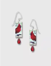 Cardinal Long Rectangle Earrings by Lemon Tree Sterling Silver Hook Handmade