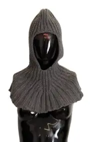 Dolce&Gabbana Women Gray Hood Scarf 100% Cashmere Knitted Balaclava Hat One Size