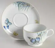 Lalique Papillons "butterfly" Footed Cup & Saucer Set , New
