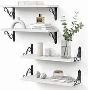 White Wall Shelves for Bedroom Aesthetic Set of 4, Wood Floating Bookshelf for Bedroom Storage, Small Wall Mounted Shelves for Women Kids Girls Room, Bathroom Organizer, Nursery Books, Office