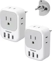 TESSAN Brazil Plug Adapter 2 Packs, 7 in 1 US to Brazil Power Adapter with 3 USB