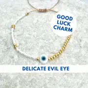 Bracelet Evil Eye Gold Beaded Armband for Protection White Seed Bead Lucky
