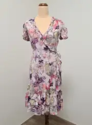 ALANNAH HILL NEW Catch Me Now Frock Purple Lilac Butterfly Silk Wrap Dress Sz 8