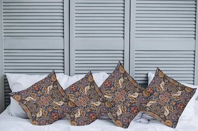 Paisley Pillow Cushion Cover Pack of 4, Historical Moroccan Florets Slavic