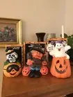 VTG Lot 3 KMART Halloween Ceramic Candle Tealight Holder Ghost Skeleton Pumpkin