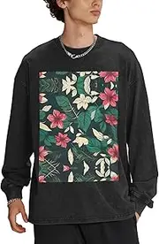[GaxfjRu] flower leaf print Men's Crewneck Loose fit Sweatshirt Lightweight Soft Basic Pullover Tops Men's Sweatshirt