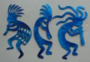 Set 3 Kokopelli Musicians Plasma Cut Metal Wall Art Each 18" T Translucent Blue