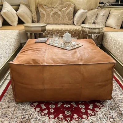 Ottoman Footstool 30'' Unstuffed Boho Footrest Aamazing Leather Moroccan Pouffe