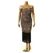 AIDAN MATTOX Women's Sequined Embroidered Fringe Strapless Sheath Dress TEDO