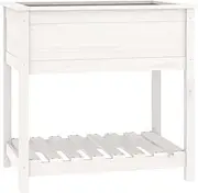 vidalXL Solid Pine Wood Shelve Planter - White, Roomy Flower Box for Indoor and Outdoor Gardening with Additional Storage Shelf - 82.5x54x81cm