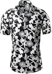 [Generic] Casual Printed Tee Multi Colored Jacquard Short Sleeve Shirt Casual Floral Shirt Mens Plain Cotton Long Sleeve