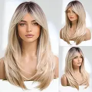 Synthetic Wig Straight With Bangs Wig Medium Length A1 Synthetic Hair Women's Cosplay Party Fashion Blonde ChristmasPartyWigs