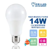 在飛比找PChome24h購物優惠-【亮博士】6入組 LED 14W燈泡 球泡燈 A65 燈頭E