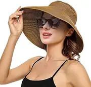 [SFHVVPL] Sun Visor Hat for Women, Wide Brim Straw Summer UV Protection Hat, Foldable Roll-up Packable Beach Cap Brown, Brown, One Size