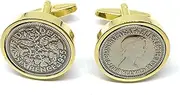 [OCC Old Coin Cufflinks] Luxury 1955 Original Lucky Sixpence 6d birthday/Anniversary Cufflinks ideal for a 70th birthday HT Gld, One Size, Gold Plated, No Gemstone