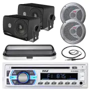 Silver 6.5" Boat Speakers, 3.5" Box Speakers, Bluetooth USB Radio,Antenna, Cover