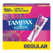 Tampax Radiant Regular Absorbency Tampons -Unscented Resealable Wrapper 48 Total