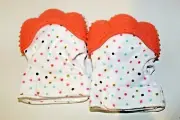 Baby Teething Mitten, Silicone Teether Glove, Infant Mitt (2 Pack, Orange)