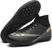 [VTASQ] Boys Football Boots Shoes Kids Astro Turf Trainers Kids Non-Slip Teenager Outdoor Football Shoes Girls Breathable Sneakers Unisex, Black 4, 2 UK