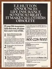 1981 EF Hutton Insurance Vintage Print Ad/Poster Genuine Retro 80s Pop Art Decor