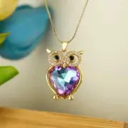 Charming Owl Pendant Necklace with Pink Heart Gemstone Women Gift - Gold/Pink