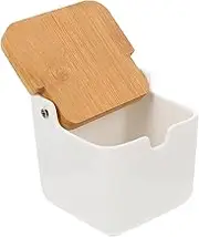 KICHOUSE Square Seasoning Container with Bamboo Lid Spice Jar for Salt Pepper and Sugar Storage Easy to Clean Kitchen Condiment Box Capacity Organizer