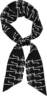 FSCEV Halloween Posable Skeleton Skull Long Strip Silk Scarf (Satin) Fashion Headpiece Headband Scarf Fashion Accessories, Black, One Size