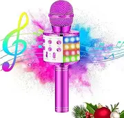 Karaoke Bluetooth Wireless Microphone, 5-in-1 Portable Handheld Karaoke Mic Speaker Player with Colorful LED Lights for Kids Adults Party, Home KTV Player, Compatible with Android & iOS Devices (Purple)