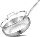 Stainless Steel Frying Pan with Lid Non Stick Open Skillet for All Stoves Induct