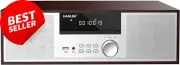 Vintage Micro Hifi System CD Player 40W Bluetooth FM USB AUX Remote Silver Wood