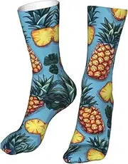 [CSIVKEJ] Crew Socks Comfort Casual Athletic Multi Design Socks For Women Men, Pineapple 13, One Size, Pineapple 13, One size
