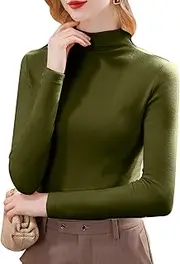 [ZPLxi] Women's Turtleneck Thermal Pullover Tops Long Sleeve Double Lined Warm Undershirt Fall Slim Base Layer Blouse