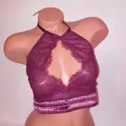 Victoria Secret Bralette Bra Large High Neck Keyhole Lace Kir Studded Velvet