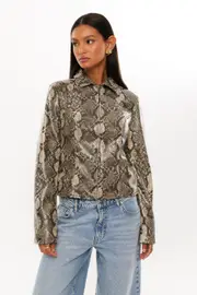 [Supré] Supré - Gracie Collared Faux Leather Jacket - Snake 16 SNAKE