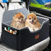 Persure Dog Car Seat for Medium Large Dogs,Detachable Washable Dog Booster Seat Under 55lbs, Pet Car Seat Dogs Travel Bed with 2 Storage Pockets and 2 Clip-On Safety Belt