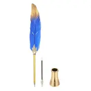 Feather Pen Quill, Ballpoint Pen with Golden Pen Holder, Dark Blue