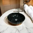 Round Labradorite Wash Basin Vessel Top Luxury Natural Stone Bath Interior Decor