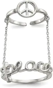 [JewelryWeb] 925 Sterling Silver Polished Chain and Peace Double Ring Size 6 Statement-Ring for Women and Men