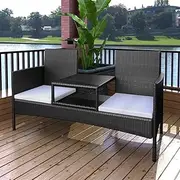 Garden Bench 2-Seater Garden Sofa with Tea Table Poly Rattan Black