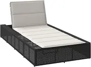 vidaxl Black Poly Rattan sunbed with Floating Cushion - Adjustable Outdoor Sun Lounger/Patio daybed/Garden Recliner - Weather-Resistant, 3 Reclining Positions, 210x100x28-79cm, Modern