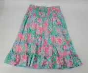Lilly Pulitzer Deavan Midi Skirt Amalfi Blue Pink Leaf it Wild Size Large NWT